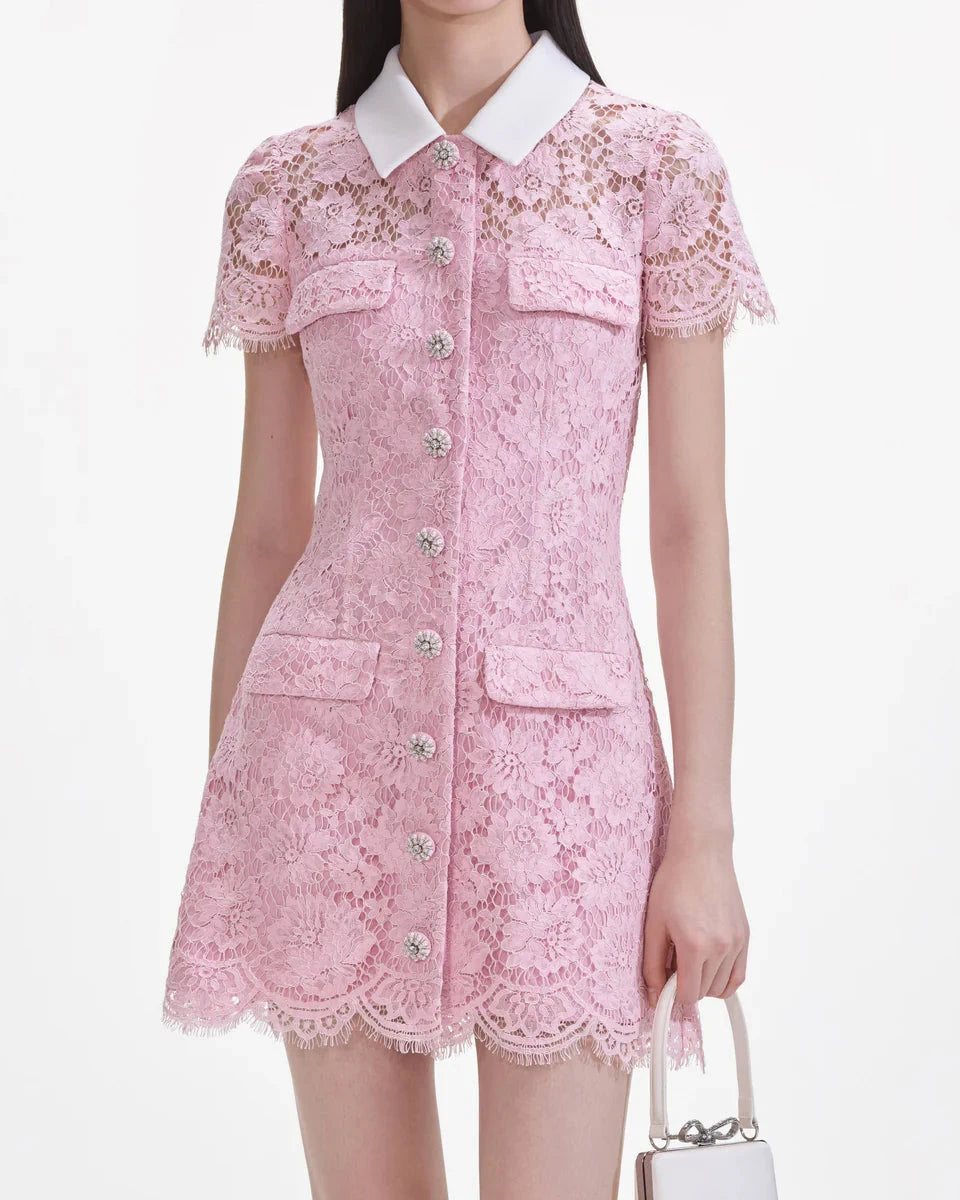 Self Portrait | Pink Lace Mini Dress (RRP: $700)